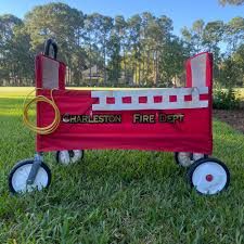 Turn Wagon Into Firetruck, Fire Truck Wagon Halloween, Fire Truck Wagon Diy, Diy Fire Truck, Wagon Halloween Costumes, Kids Wagon, Radio Flyer Wagons, Truck Diy, Radio Flyer