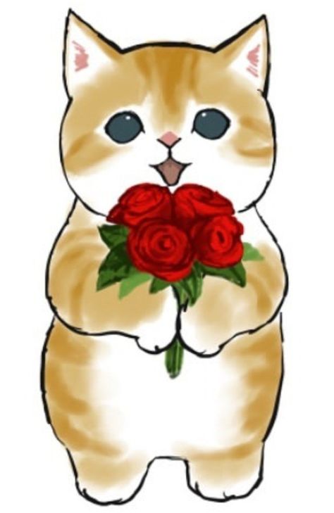 Cat And Dog Drawing, Mofu Sand, Kitten Drawing, Kitten Art, Cute Cat Drawing, Cat Doodle, Cute Cat Wallpaper, Cat Flowers, Roses Drawing