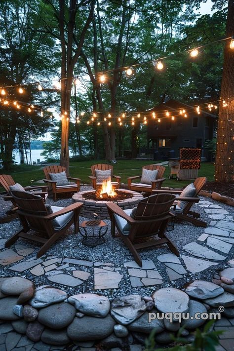 Backyard Fire Pit Ideas: Igniting Your Outdoor Oasis - Puqqu Front Yards Diy, Outdoor Fire Pit Area, Landscaping Around House, Fire Pit Landscaping, Cozy Backyard, Fire Pit Area, Backyard Lighting, Fire Pit Patio, Backyard Fire