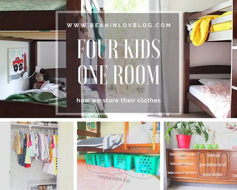 The method we use to store our kids clothes while they're all sharing one room. Kids Clothing Storage Small Spaces, Shared Room Clothes Storage, Shared Room Organization, Shared Room Dresser, Kids Clothes Storage Ideas No Dresser, Clothes Storage For Kids, Clothes Storage No Dresser, Kids Clothing Storage, Shared Kids Closet