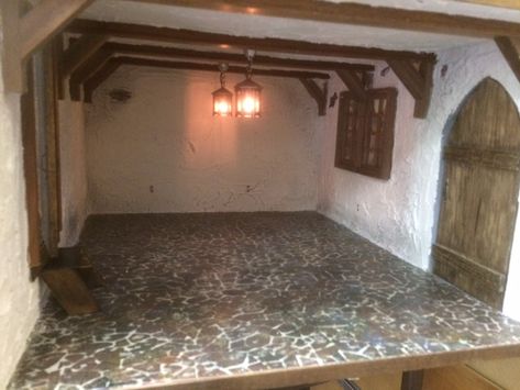 Castle Dollhouse Ideas, Medieval Dollhouse, Basement Cellar, Dollhouse Castle, Witch Dollhouse, Miniature Town, Miniature Castle, Tudor Dollhouse, Castle Dollhouse