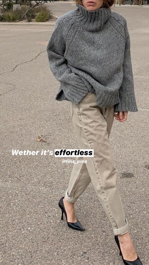 Effortless style warm sweater grey greys heels jeans stylish Parisian style inspo inspiration cool itgirl Paris turtle neck Grey Turtleneck Sweater Outfit, Grey Turtle Neck Outfit, Roll Neck Jumper Outfit, Grey Turtleneck Outfit, Turtle Neck Sweater Outfit, Camel Pants Outfit, Finding Style, Turtleneck Sweater Outfit, Turtle Neck Style