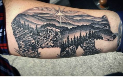 Tennessee tattoo #smokymountains #tennesseetattoo #blackbear double exposure Smoky Mountain Tattoo Ideas, Appalachian Mountain Tattoo, Smoky Mountain Tattoo, Mountain Tattoo Ideas, Tennessee Tattoo, Smoky Mountains Tennessee, K Tattoo, Phoenix Tattoo Design, Gorgeous Tattoos