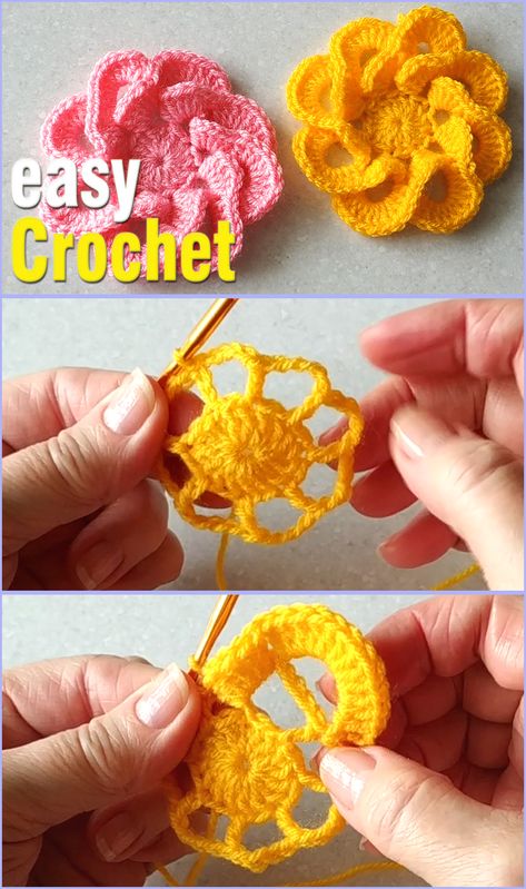 Diy Crochet Flowers Tutorial, Crochet Flower Granny Square Pattern, Diy Crochet Flowers, Bookmark Crochet, Crochet Puff Flower, Crochet Flowers Free Pattern, Yarn Flowers, Crochet Clothes For Women, Easy Flower