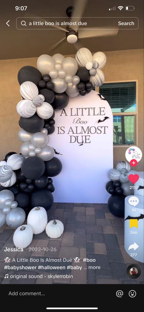 Black White Gender Reveal, Black Theme Gender Reveal, Spooky Gender Reveal Decorations, Gender Reveal Idea Halloween, Gender Reveal Ideas Spooky, All Black Gender Reveal Party, Ghost Gender Reveal Ideas, Gender Reveal Themes Halloween, Grunge Baby Shower Ideas