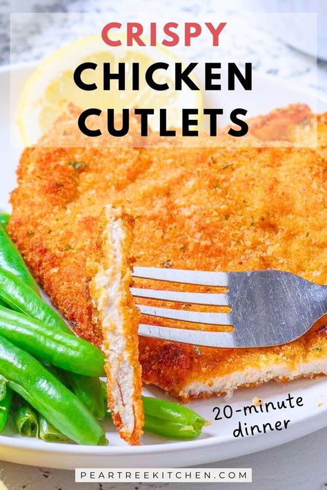 Enjoy restaurant-quality chicken at home with these easy Crispy Chicken Cutlets. Thinly sliced chicken breasts are coated in a flavorful blend of breadcrumbs, Parmesan cheese, and seasonings, then fried until golden brown and crispy. Perfect for busy weeknights, these cutlets are quick to make, delicious to eat, and easily paired with your favorite sides. Chicken Breast Cutlet Recipes, Easy Chicken Cutlet Recipes, Boneless Chicken Breast Recipes Easy, Crispy Chicken Parmesan Recipe, Easy Crispy Chicken, Sliced Chicken Breast Recipes, Crispy Chicken Cutlets, Crispy Chicken Breast, Chicken Boneless Breast Recipes