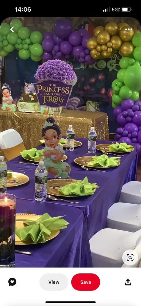 Princess Tiana Birthday Party Decorations, Princess And Frog Baby Shower Decorations, Princess And The Frog Backdrop, Princess Tiana 1st Birthday Party, Tiana Baby Shower Theme, Princess And The Frog 1st Birthday Party, Princess And Frog Birthday Party, Princess And The Frog Baby Shower Theme, Princess Tiana Baby Shower Theme