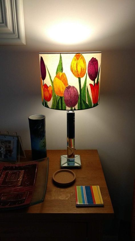 Hand Painted Lampshades Diy, Hand Painted Lamp Shades, Hand Painted Lampshade, Painted Lampshade Diy, Paint Lampshade, Lampshade Painting, Handpainted Lampshades, Tulip Lamp Shade, Lamp Shades Ideas