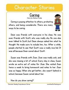 Caring Character Reading, Character Stories, First Grade Reading Comprehension, Teaching Reading Comprehension, English Stories For Kids, Reading Comprehension Lessons, Moral Stories For Kids, Have Fun Teaching, Values Education