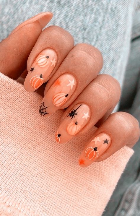 Pumpkin Nail Designs, Black Halloween Nails, Halloween Acrylic Nails, Cute Halloween Nails, Pumpkin Nails, October Nails, Nagel Tips, Seasonal Nails, Halloween Nail Designs