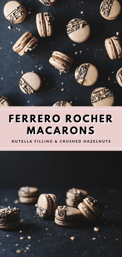 Hazelnut Macarons, Fine Dining Food, Entremet Recipe, Nutella Macarons, Dessert Business, Hazelnut Filling, French Macaroon Recipes, Nutella Filling, Macaron Recipes