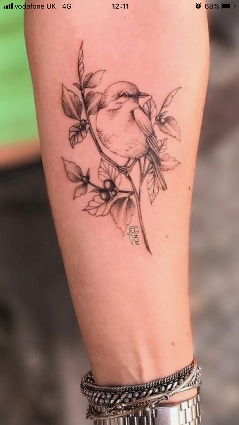 Fantail Tattoo Design, Robin And Butterfly Tattoo, Sparrow And Rose Tattoo, Robin Tattoo Design, Floral Robin Tattoo, Robin And Flower Tattoo, Sparrow And Peony Tattoo, Sparrow Holding Flower Tattoo, Sparrow Carrying Flower Tattoo