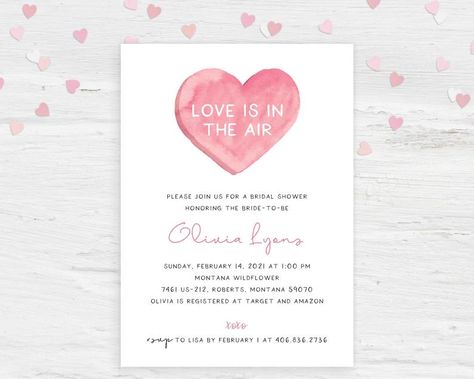 Love is in the Air Valentine's Day Bridal Shower Invitation Invite February Pink Candy Heart Advice Recipe Set | Digital or Printed Cards Be mine! Invite your guests to your shower with this adorable Invitation! These Invitations feature a pink watercolor candy conversation heart on the front paired with simple and modern text. So fun, feminine, and simple! Perfect for any February event! Order Advice and Recipe Cards and make this a complete set! This card can be altered for any event. Watercolor Candy, Conversation Heart, Birthday Party Invite, Hearts Girl, Turning One, Invitation Digital, Girl Shower, 1st Birthday Girls, Heart Candy