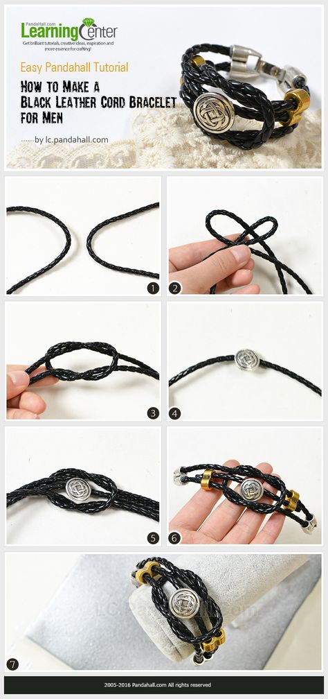 Easy Pandahall Tutorial - How to Make a Black Leather Cord Bracelet for Men Diy Bracelets For Men, Diy Bracelets To Sell, Mens Bracelet Diy, Leather Bracelet Tutorial, Diy Jewelry To Sell, Diy Leather Bracelet, Diy Bracelets Tutorials, Leather Cord Bracelets, Jewelry Diy Bracelets