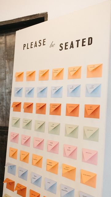 Envelope Wedding Seating Chart, Creative Booths, Hand Written Notes, Event Venue Spaces, Envelope Wedding, Diy Seating, Written Notes, Table Seating Chart, Bright Wedding