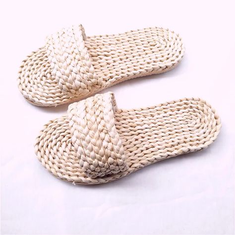 Straw Slippers, Straw Sandals, Pleats Pattern, Handmade Slippers, Fur Shoes, Slippers For Women, Home Shoes, Shoes Handmade, Beige Shoes