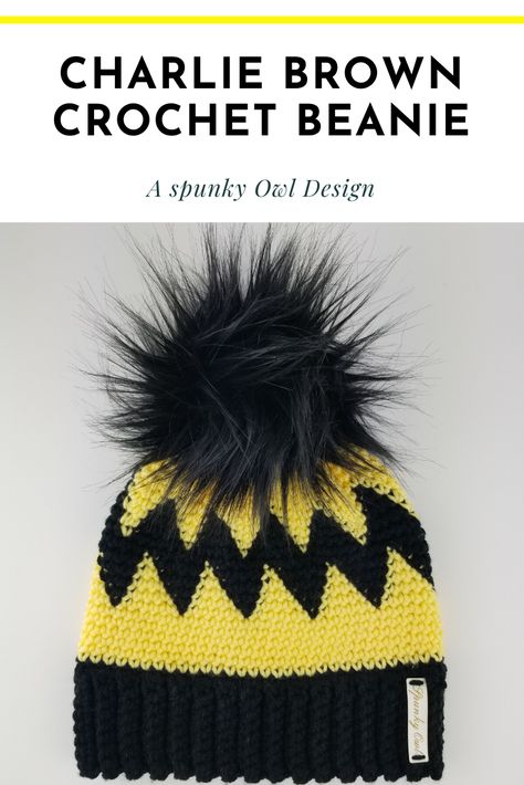 Crochet Charlie Brown Free Pattern, Crochet Charlie Brown, Charlie Brown Crochet, Crochet Chevron Hat, Zig Zag Crochet, Crochet Chevron, Brown Crochet, Brown Hat, Yarn Bee