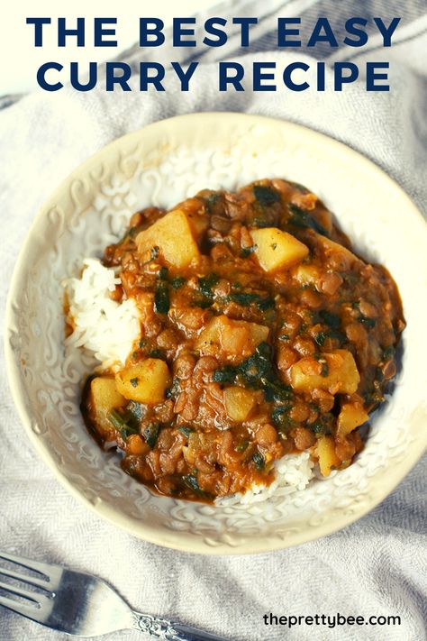 So easy and so flavorful! This potato lentil curry is a family favorite! #glutenfree #curry #lentil #potato Dinner With Friends Recipes, Dinner Recipes One Pan, Lentil Potato Curry, Pan Dinner Recipes, Lentil Potato, One Pan Dinner Recipes, Indian Dinner Recipes, Vegan Curry Recipes, Curry Recipes Easy