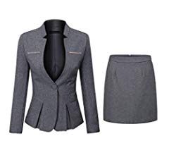 Amazon.com: Women's 2 Piece Business Dress Skirt Suit Set Office Lady Slim Fit Blazer and Skirt: Clothing Dark Grey Blazer, Business Skirt, Womens Office, Slim Fit Blazer, Work Blazer, Gray Blazer, Stylish Suit, Skirt Suit Set, Knee Skirts