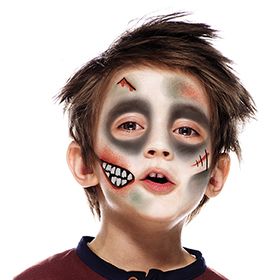 Zombie Face Makeup, Kids Zombie Makeup, Zombie Face Paint, Zombie Make Up, Halloween Makeup For Kids, Makeup Zombie, Zombie Kid, Zombie Face, Face Paint Kit