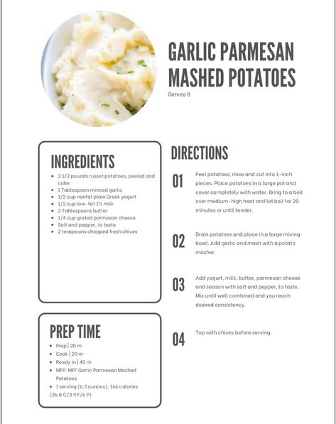 Elyse Ellis, Garlic Parmesan Mashed Potatoes, Soft Foods To Eat, Cheddar Mashed Potatoes, Parmesan Mashed Potatoes, Macro Meal Plan, Gf Dinner, Macro Nutrition, Macros Diet