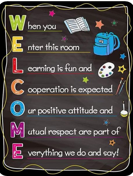 Welcome Sign Classroom, Classroom Welcome, Classroom Rules Poster, Classroom Charts, Classroom Decor High School, School Board Decoration, Teacher Board, Welcome To School, Preschool Classroom Decor