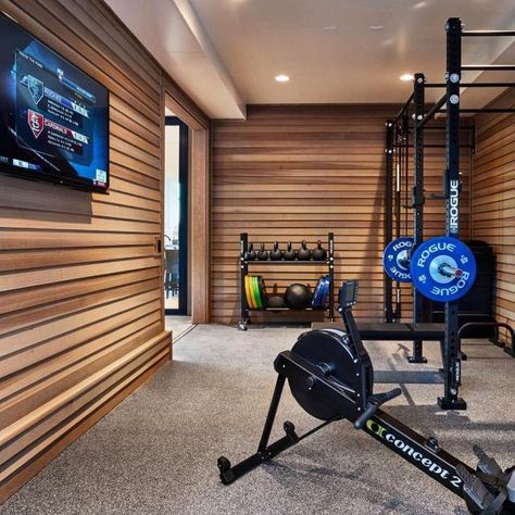 Garage Gym Design, Gym Room Ideas, Basement Gym Ideas, Modern Home Gym, Home Gym Flooring, Mini Gym, Home Gym Design Garage, Home Gym Garage, Gym Setup