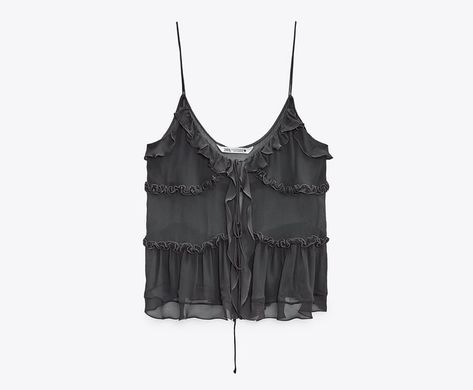 Zara Ruffle Top, Jean Zara, Zara Summer, Semi Sheer Top, Frill Tops, Black Sheer Top, Stockholm Fashion, Sheer Top, Looks Style