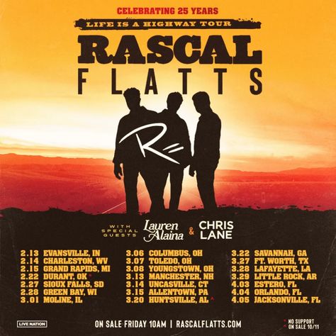 Rascal Flatts Announces Nationwide 2025 Tour Life Is A Highway, Chris Lane, What Hurts The Most, Lauren Alaina, Country Music News, Country Music Concerts, Paul Weller, Rascal Flatts, Festivals Around The World