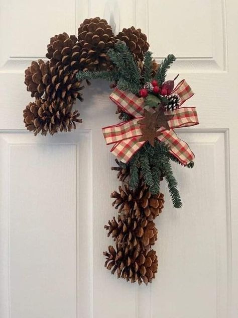 Candy Cane Pine Cone Wreath, Pinecone Candy Cane, Sugar Pine Cone Door Hanger, Large Pine Cone Door Hanger, Pinecone Candy Corn Wreath, Pinecone Door Swag, Pine Cone Christmas Decorations, Natural Holiday Decor, Pinecone Crafts Christmas