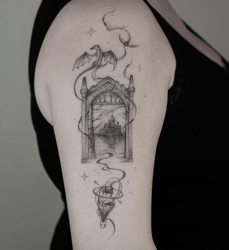 Aleksandra • Porto on Instagram: "Harry Potter themed tattoos? Yes please! 💫 Thank you Orsolya!" Weasley House Tattoo, Harry Potter Back Tattoo Women, Tattoo Sleeve Harry Potter, Harry Potter And Lord Of The Rings Tattoo, Black And White Harry Potter Tattoos, Harry Potter Lord Of The Rings Tattoo, Harry Potter Rib Tattoo, Harry Potter Tarot Card Tattoo, Harry Potter Arm Tattoo Ideas