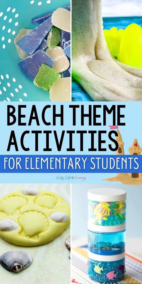 Your kids will have the best summertime learning with these Beach Theme   Activities for Elementary Students! Complete with math, stem and art   activities that are beach inspired, take the sand and the sun to the   doorstep of your home for your young learners while homeschooling this   summer season! Ocean Activities For Kids, Beach Theme Preschool, Diy Summer Camp, Homeschooling Elementary, Summer Ideas For Kids, Chalk Activities, Chemistry For Kids, Kids Stem Activities, Fun Summer Ideas