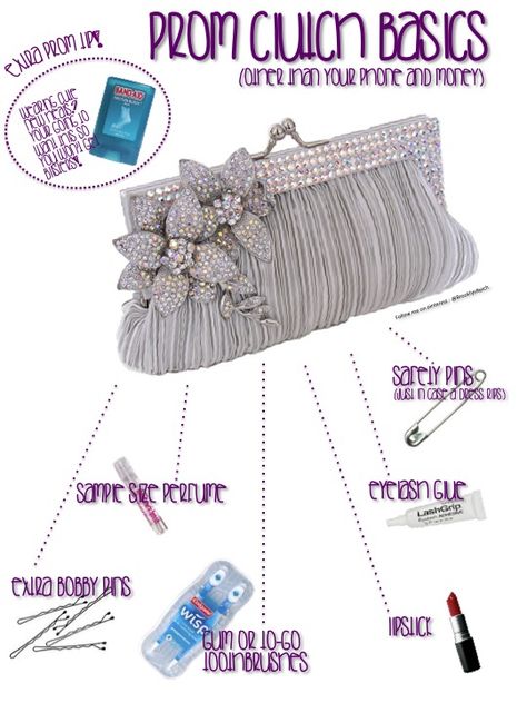 Also this ladies!!! Prom Purse Essentials, Prom Clutch Essentials, Prom Necessities, Clutch Essentials, Prom Attire, School Dance Ideas, Prom Tips, Upcycled Purse, Prom Bag