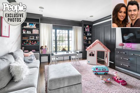 Inside Kevin Jonas and Wife Danielle's 'Girly Glam' Playroom for Their Daughters Girly Playroom, Kids Den, Danielle Jonas, Kevin Jonas, Custom Dresser, The Jonas Brothers, Childrens Rugs, Colorful Space, Big Girl Rooms