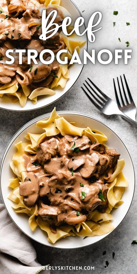 Old Fashioned Beef Stroganoff is the ULTIMATE comfort dinner! Tender beef is smothered in a decadent, savory sauce that always hits the spot. Sirloin Steak Stew, Beef Stroganoff With Stew Meat Stove Top, Beef Stroganoff Casserole, Beef Stroganoff With Stew Meat, Real Beef Stroganoff, Old Fashioned Beef Stroganoff, Beef Stroganoff Stew Meat, Easy Beef Stroganoff, Beef Stroganoff Recipe