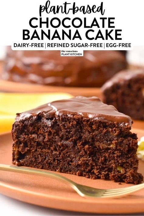 Banana Cake Vegan, Fudgy Chocolate Cake, Vegan Chocolate Ganache, Vegan Apple Cake, Choc Cake, Chocolate Banana Cake, Peanut Butter Banana Bread, Vegan Pastries, Vegan Baking Recipes