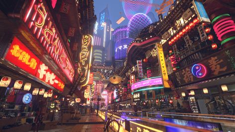 ArtStation - Futuristic Japanese Market (Video is available), Samuel Felix Eugene Martono Japanese Landscape Wallpaper Desktop, Futuristic City Wallpaper Desktop, Futuristic Japanese City, Dotonbori Osaka, Technology Design Graphic, Market Video, Japan Technology, Desktop Wallpaper Art, Cyberpunk Aesthetic