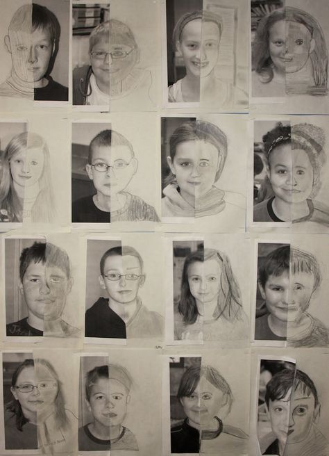 Fragmented Faces, Trin For Trin Tegning, Portrait Au Crayon, Self Portrait Drawing, Classe D'art, Self Portrait Art, Middle School Art Projects, 6th Grade Art, Portraits Art