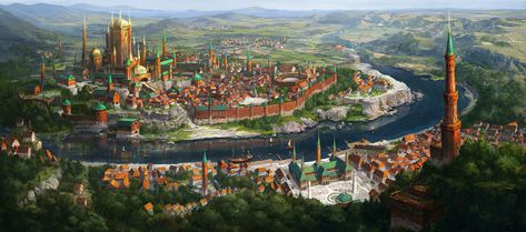 Fantasy World Map, Medieval City, Anime City, Medieval World, Magic City, Cityscape Art, Fantasy City, Fantasy Castle, Fantasy Setting