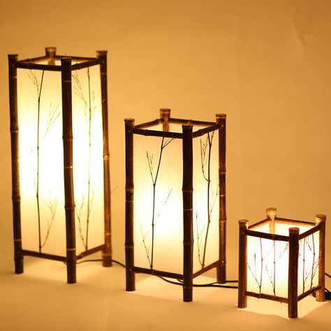 Lamp In Dining Room, Floor Tables, Dining Room Floor Lamp, Narrative Art, Bamboo Floor Lamp, Japanese Lamps, Bamboo Floor, Floor Furniture, Bamboo Lantern