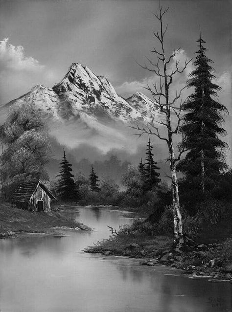 Pencil Sketches Landscape, Beautiful Pencil Drawings, Landscape Pencil Drawings, Drawing Scenery, Forest Tattoos, Landscape Tattoo, Nature Art Drawings, Mountain Drawing, Landscape Sketch