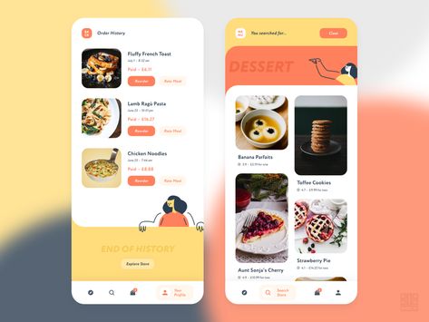 Food Delivery App - Order History and Search Screens by Rishi Deep on Dribbble Order History Ui Mobile, Drink App, Lamb Pasta, Fluffy French Toast, Lamb Ragu, Toffee Cookies, Food Delivery App, Delivery App, Strawberry Pie