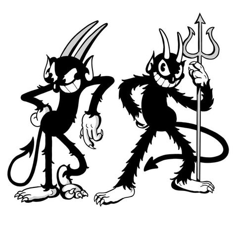 Rubberhose Style Tattoo, 1930s Cartoons Characters, Max Fleischer Art, Rubber Hose Poster, Rubber Hose Character, Rubber Hose Tattoo, 90 Cartoon Characters, Black And White Cartoon Characters, Devil Character Design