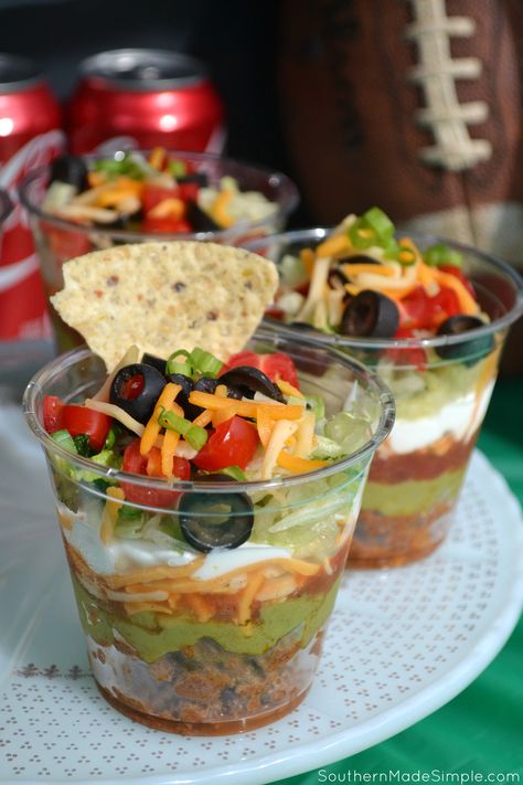 Get Game Day Ready with Touchdown Taco Cups Football Party Foods, Taco Cups, Healthy Superbowl Snacks, Bowl Party Food, Football Snacks, Football Party Food, Tailgating Recipes, Superbowl Snacks, Superbowl Party Food