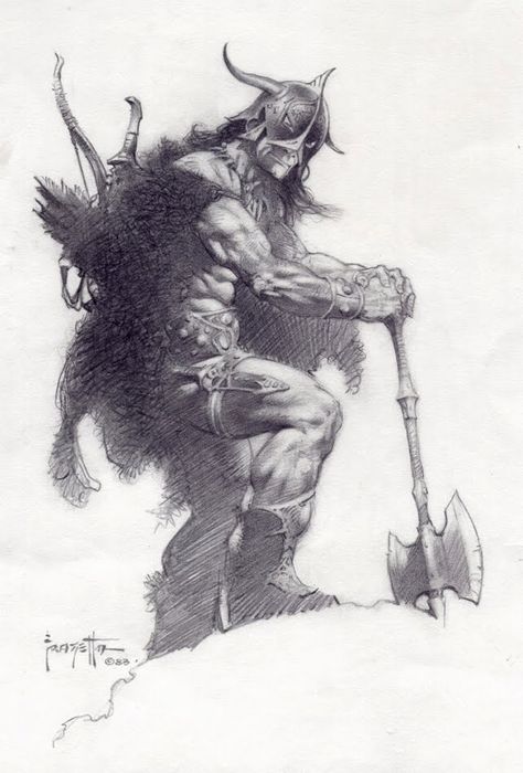 Frazetta Pencils, 1983. Frank Frazetta Conan, John Howe, Heroic Fantasy, Frank Frazetta, Conan The Barbarian, Bd Comics, Fantasy Artist, Fantasy Warrior, Arte Fantasy