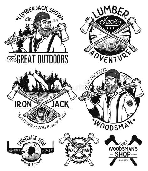 Lumberjack Template Logo. vector illustration Spearfishing Tattoo, Ocean Sleeve Tattoos, Ocean Sleeve, Badges Design, Sailor Tattoo, Monochrome Style, Canoe Club, Woodworking Logo, Red Ink Tattoos