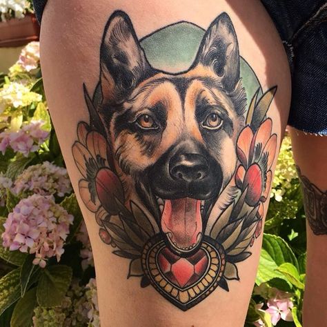 American Traditional German Shepherd Tattoo, German Shepherd Tattoo, Tattoo Pet, Shepherd Tattoo, Tatoo Dog, Dog Portrait Tattoo, Zeus Tattoo, Dog Print Tattoo, Tattoos For Dog Lovers