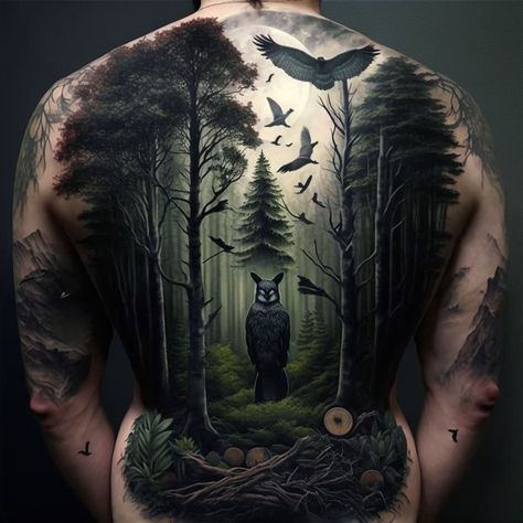 Nature Back Tattoo, Andrew Tattoo, Sketches Of Tattoos, Scenic Tattoo, Coverup Tattoo Ideas, Into Tattoo, Phoenix Back Tattoo, James Tattoo, Wilderness Tattoo