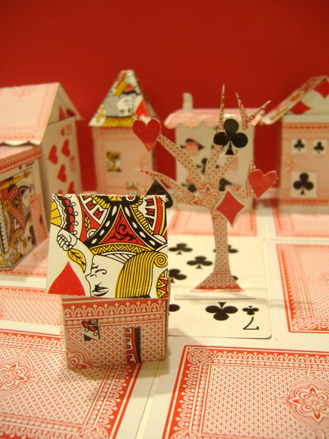 Card Houses by philippajudith House Shapes, Playing Card Crafts, Game Jewelry, Cards Playing, Poker Party, Paper Things, Small Trinkets, Gambling Party, Gambling Gift