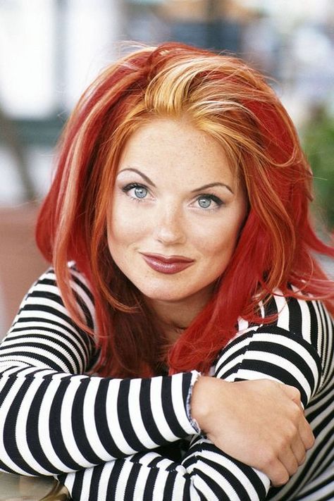 Hair, Face, Hairstyle, Red hair, Hair coloring, Beauty, Red, Blond, Chin, Brown hair, Red Hair With Highlights, Blonde Streaks, Geri Halliwell, 90s Hairstyles, Brown Blonde Hair, Red Hair Color, Popular Hairstyles, Grunge Hair, Spice Girls